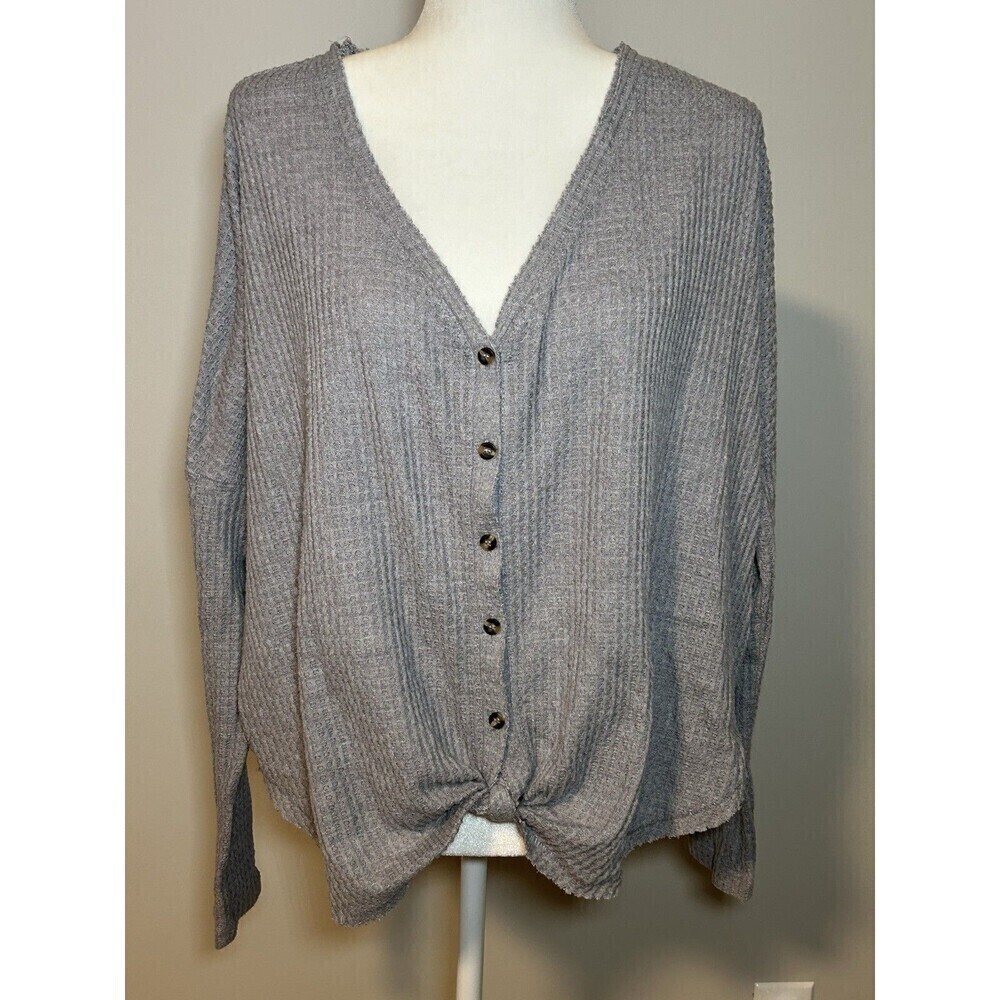 Out from Under Urban Outfitters Jojo Thermal Shirt Sz Medium Gray Waffle Knit